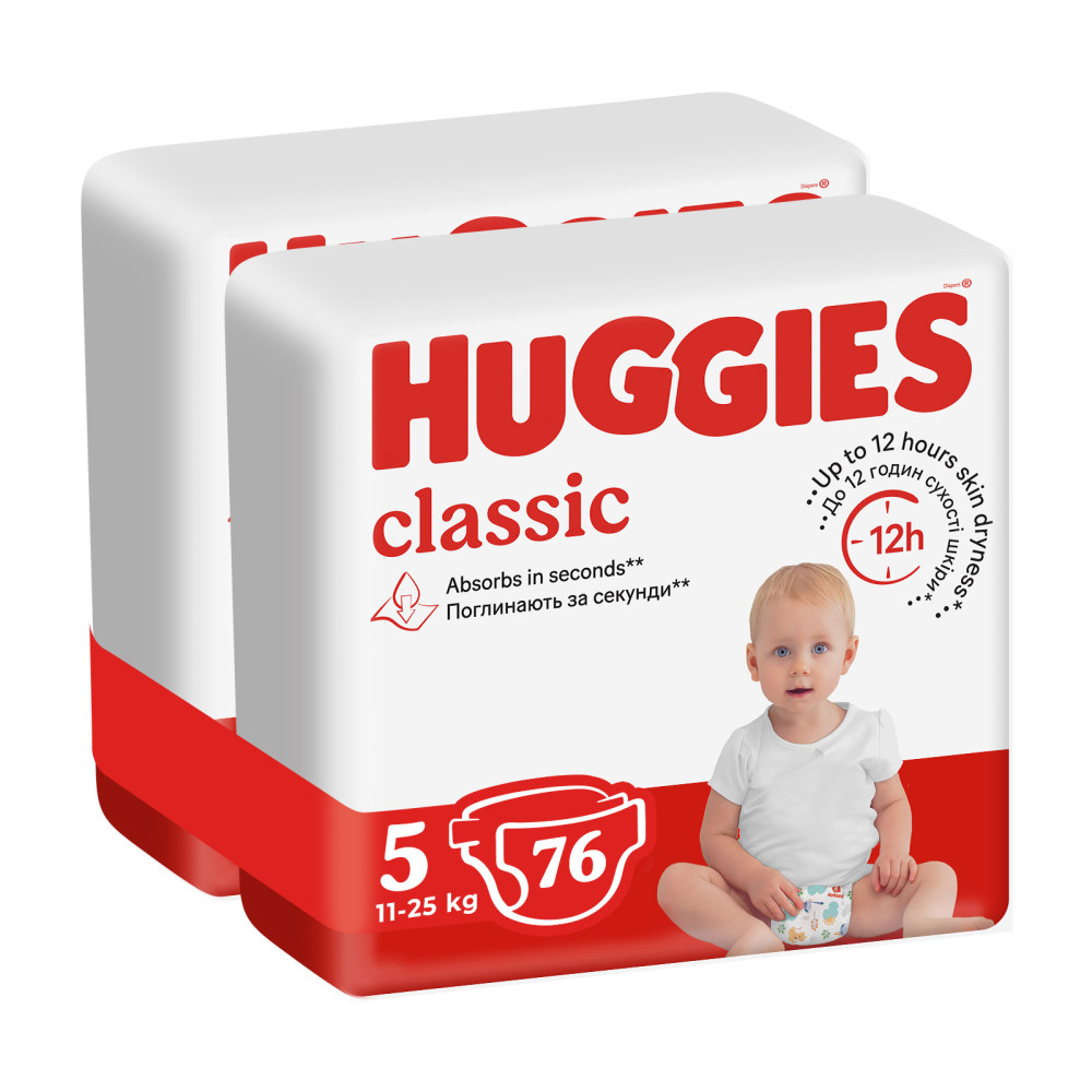 Подгузник Huggies Classic 5 (11-25 кг) J-Pack 76 шт ( 2*38) (5029054236871) Подгузник Huggies Classic 5 (11-25 кг) J-Pack 76 шт ( 2*38) (5029054236871)