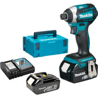 Гайковерт Makita аккумуляторный ударный LXT, 18В, 3Аг х 2шт, DC18RC, Makpac, (DTD170RFJ)