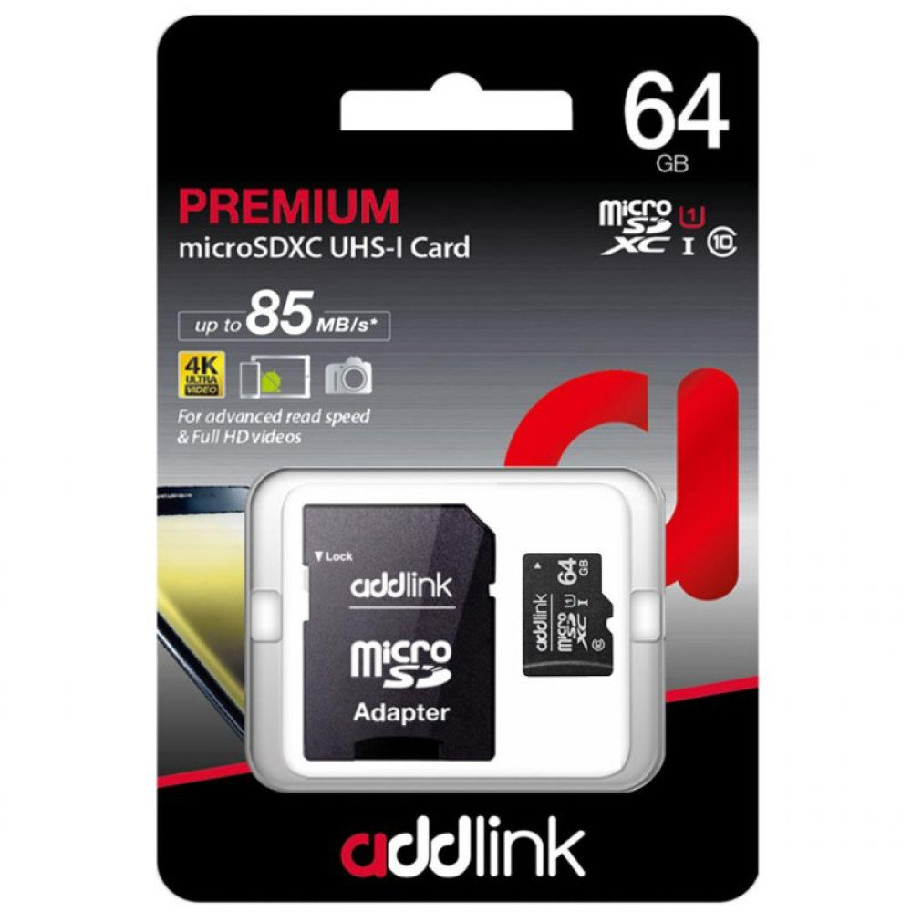 Карта пам'яті AddLink 64GB microSDXC class 10 UHS-I U1 (ad64GBMSX310A)