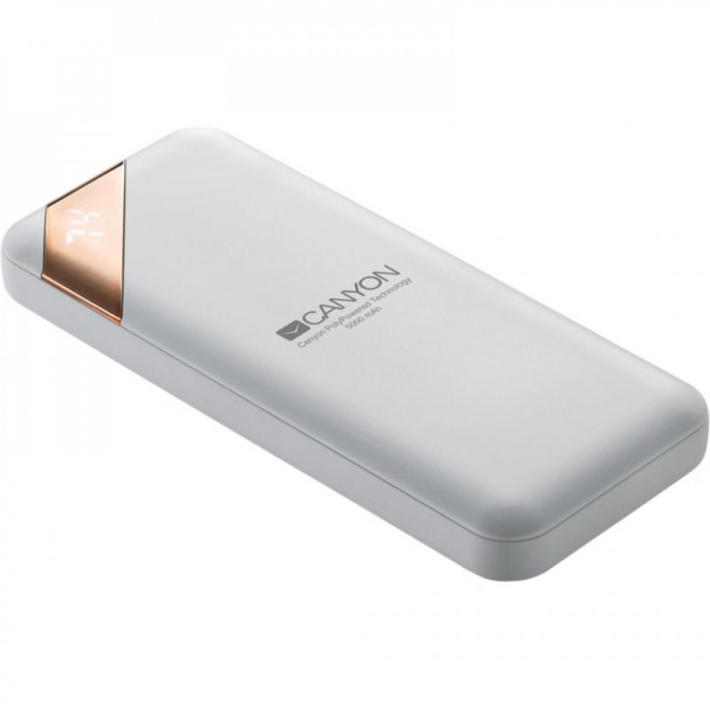 Батарея універсальна Canyon 5000mAh, Input 5V/2A, Output 5V/2.1A, White (CNE-CPBP5W)