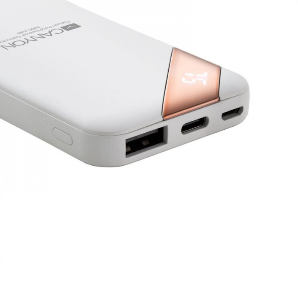 Батарея універсальна Canyon 5000mAh, Input 5V/2A, Output 5V/2.1A, White (CNE-CPBP5W)