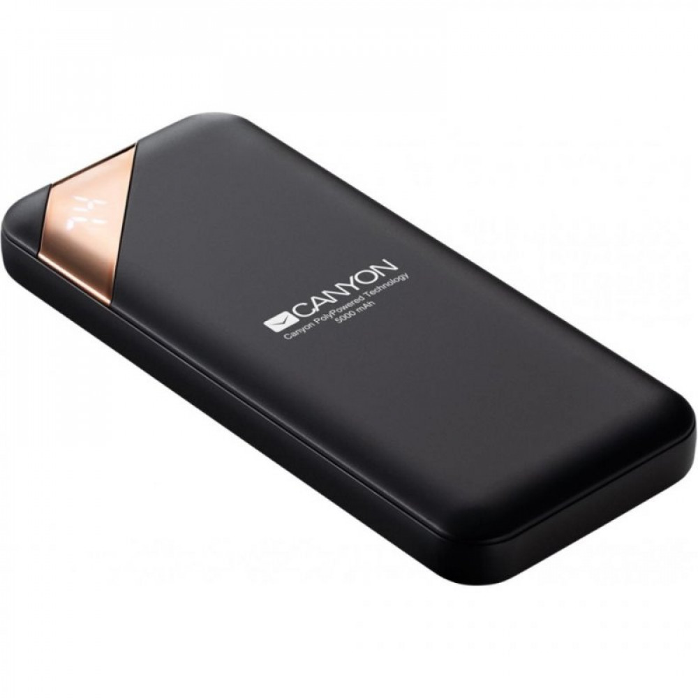 Батарея универсальная CANYON 5000mAh, Input 5V/2A, Output 5V/2.1A, Black (CNE-CPBP5B)