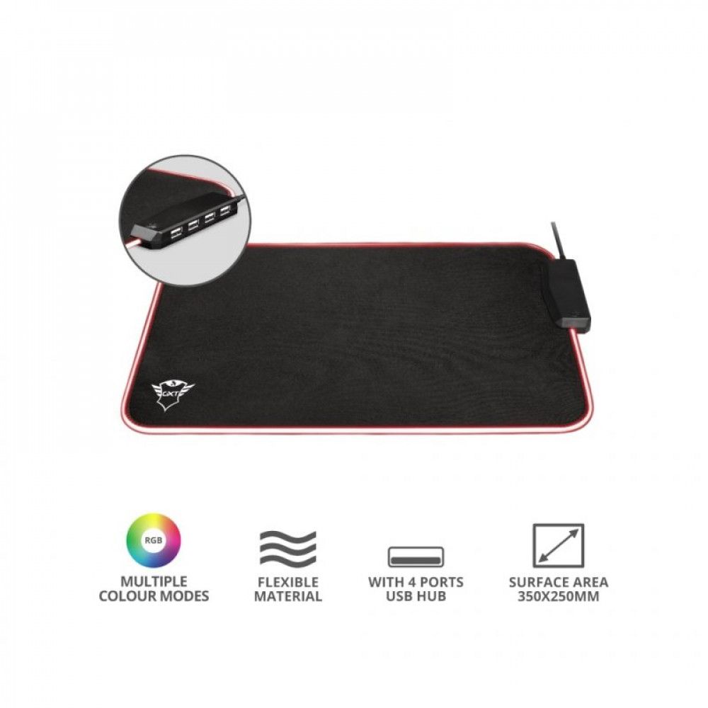Килимок для мишки Trust GXT 765 Glide-Flex RGB Mouse Pad with USB Hub Black (23646)