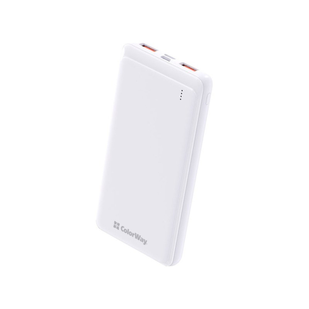Батарея универсальная ColorWay 10 000 mAh Slim, White (CW-PB100LPF2WT)