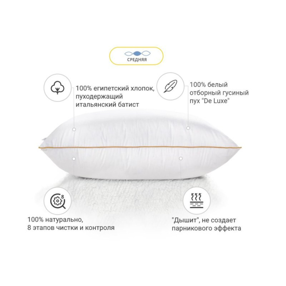 Подушка MirSon пуховая Hand Made De Luxe White 904 средняя 50x70 (2200000555632)