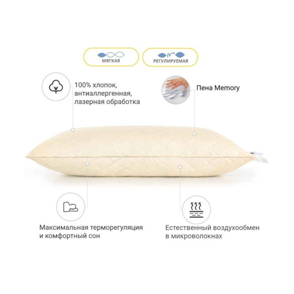 Подушка MirSon 1480 Carmela memory effekt Мягкая 50х70 см (2200001540149)