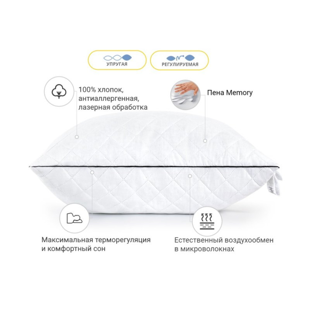 Подушка MirSon 1488 Royal Pearl memory effekt Высокая 40х40 см (2200003263442)