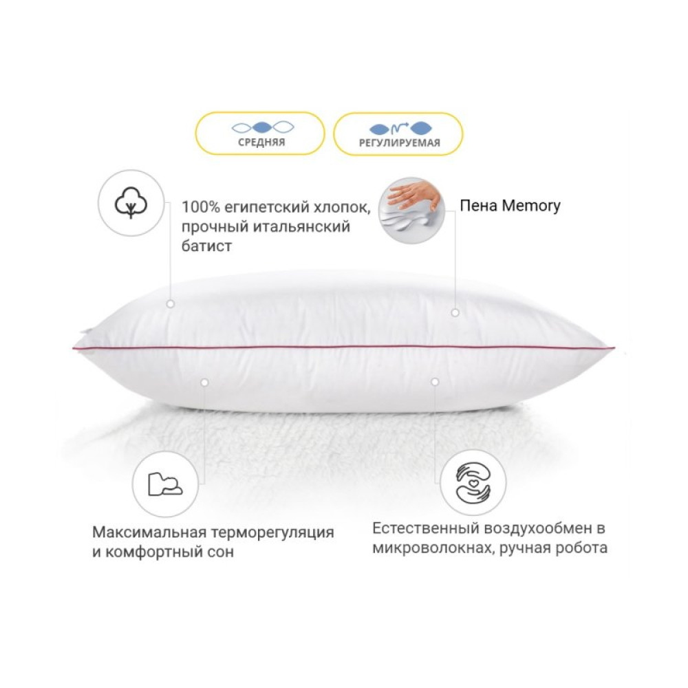 Подушка MirSon 1496 DeLuxe Hand Made memory effekt Средняя 40х40 см (2200003263688)