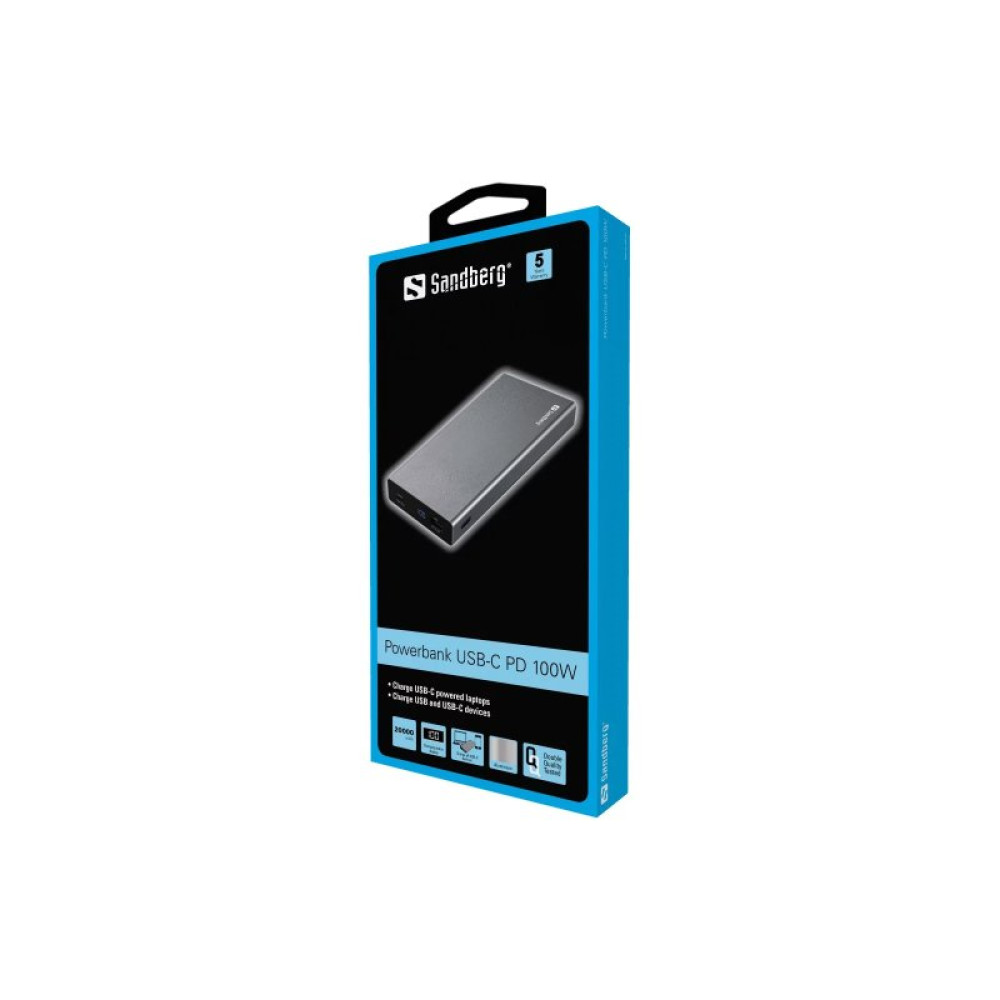 Батарея універсальна Sandberg 20000mAh, PD/88W+12W, USB-C, USB-A output: 5V/2.4A (12W max) (420-52)