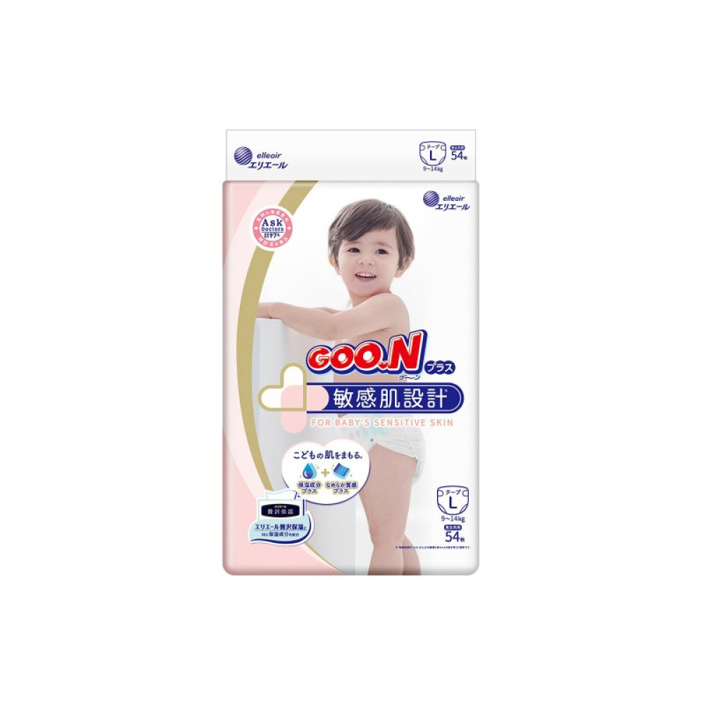 Підгузок GOO.N Plus для дітей 9-14 кг L унісекс, на ліпучках 54 шт (843336)