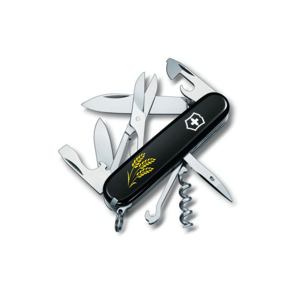 Ніж Victorinox Climber Ukraine Black "Колосся Пшениці" (1.3703.3_T1338u)