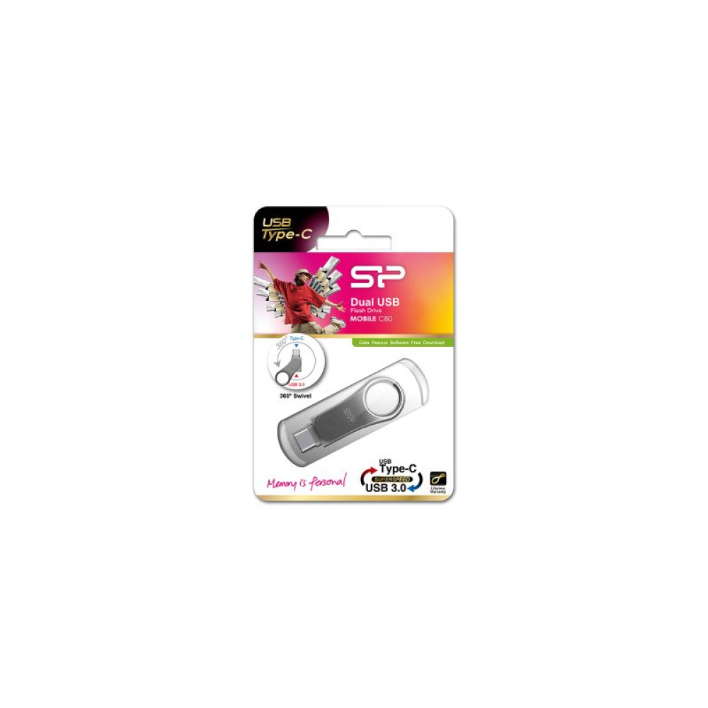 USB флеш накопитель Silicon Power 128 GB DriveMobile C80 USB 3.1 + Type-C Silver (SP128GBUC3C80V1S)