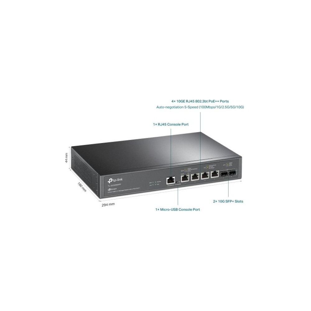 Коммутатор сетевой TP-Link TL-SX3206HPP 2xSFP+ (10GE) 4x10GE LAN console+microUSB L2 JetStream 19" 1U (TL-SX3206HPP)