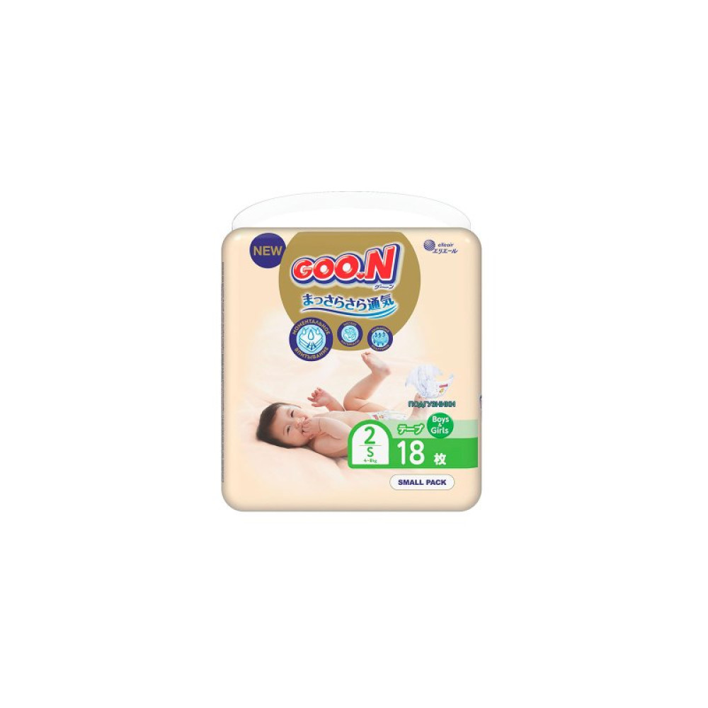 Подгузник GOO.N Premium Soft 4-8 кг S на липучках 18 шт (863221)