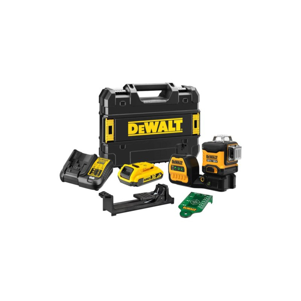 Лазерний нівелір DeWALT лінійний 10.8/12/18В XR Li-Ion, зелений промінь, 1x2Ah 18V, TSTAK (DCE089D1G18)
