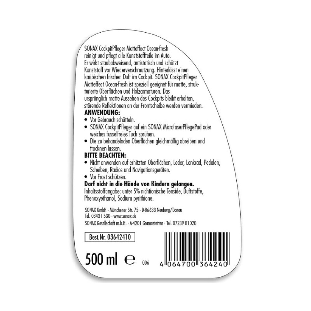 Автополироль Sonax Cockpitpfleger - ocean-fresh 500мл (364241)