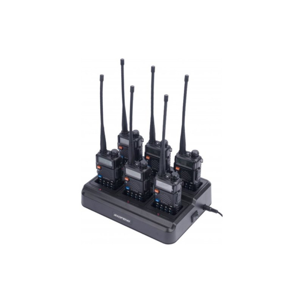 Портативная рация Baofeng UV-5R Black SIX PACK+Зарядный комплект (BL-5X6 + 6 АКБ BL-5) (UV-5R_6_6WCBF888S_BL-5)