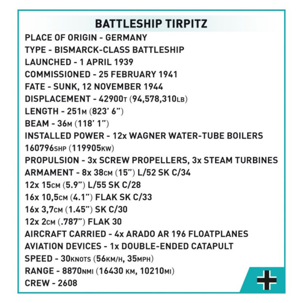 Конструктор Cobi Линкор Тирпиц 1:300, 2880 деталей (COBI-4839)
