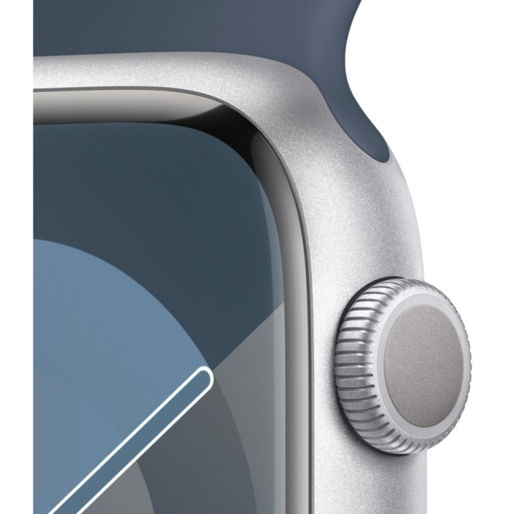 Смарт-часы Apple Watch Series 9 GPS 45mm Silver Aluminium Case with Storm Blue Sport Band - M/L (MR9E3QP/A)