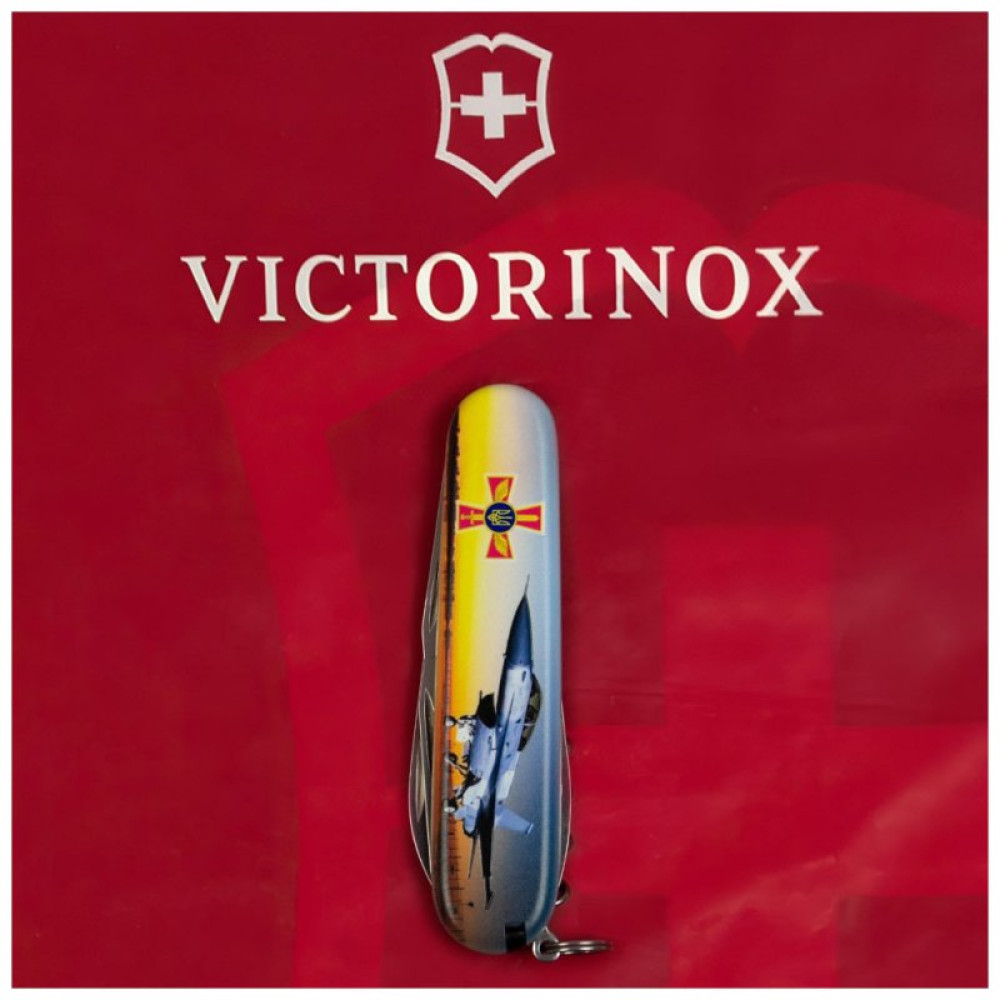 Нож Victorinox Climber Army Чорний Літак + Емблема ПС ЗСУ (1.3703.3_W3040p)
