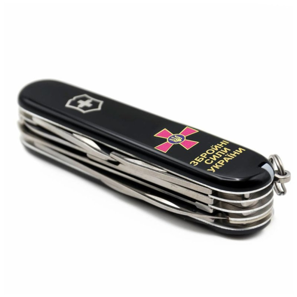 Нож Victorinox Huntsman Army 91 мм Чорний Емблема ЗСУ + Напис ЗСУ (1.3713.3_W1011u)