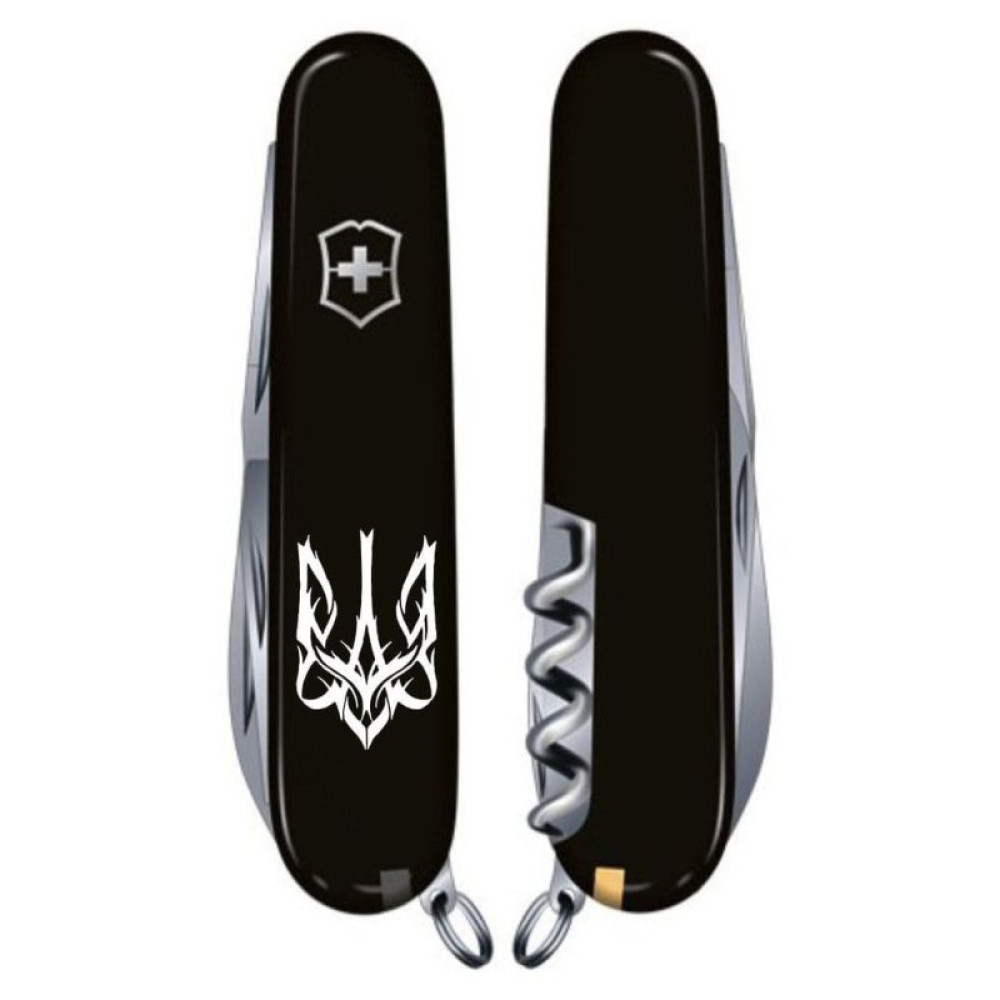 Нож Victorinox Huntsman Ukraine 91 мм Чорний Тризуб готичний білий (1.3713.3_T0630u)