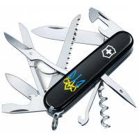 Нож Victorinox Huntsman Ukraine 91 мм Чорний Тризуб готичний синьо-жовтий (1.3713.3_T0636u)