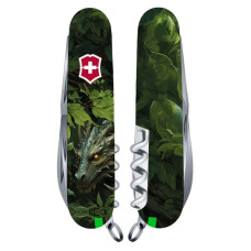 Нож Victorinox Huntsman Zodiac 91 мм Зелений дерев'яний дракон (1.3713.3_Z3240p)