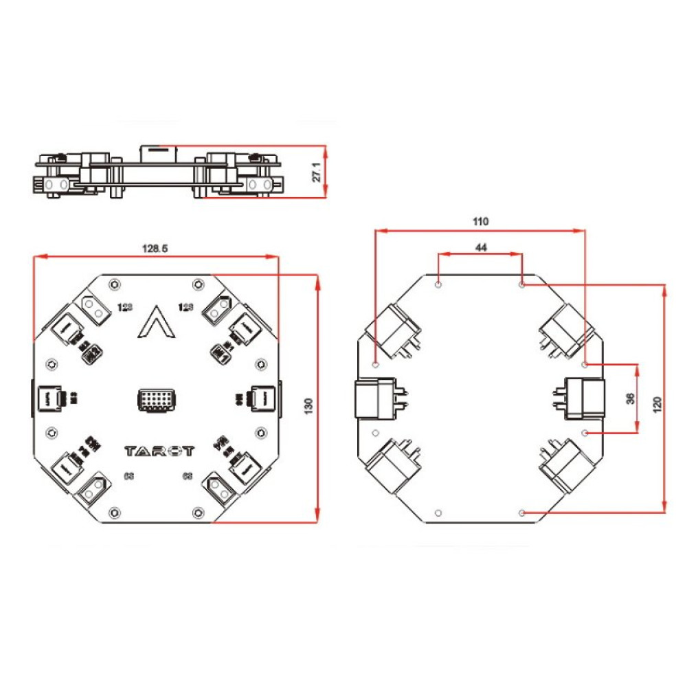 Плата розподілу живлення Tarot PDB 12S 480A для квадро/гексакоптерів (TL2996)