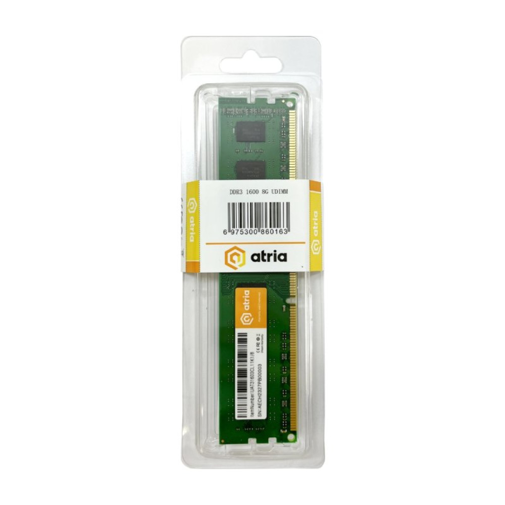 Модуль пам'яті для комп'ютера DDR3 8GB 1600 MHz ATRIA (UAT31600CL11K1/8)
