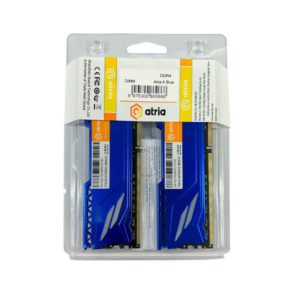 Модуль пам'яті для комп'ютера DDR4 16GB (2x8GB) 3600 MHz Fly Blue ATRIA (UAT43600CL18BLK2/16)