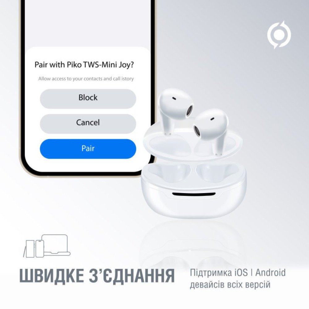 Наушники Piko TWS-MiniJoy White (1283126583421)