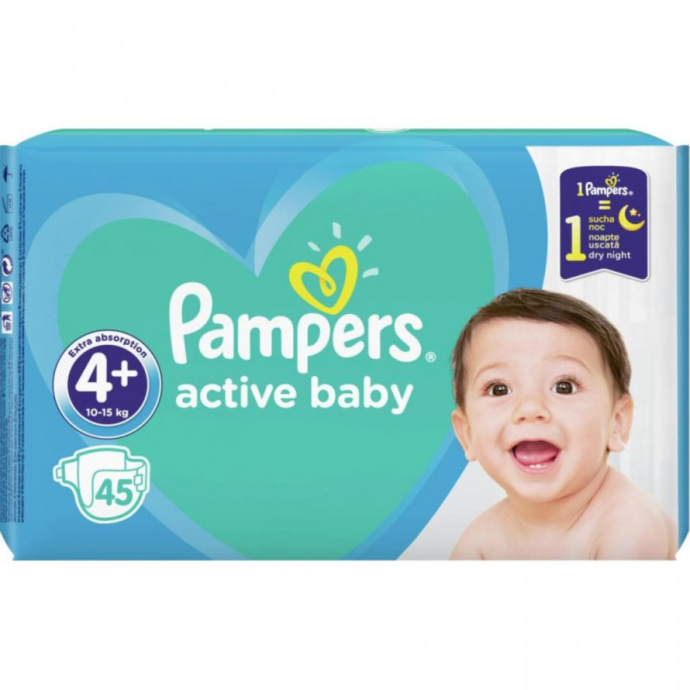 Подгузник Pampers Active Baby Maxi Plus Размер 4+ (10-15 кг), 45 шт. (8001090950017)