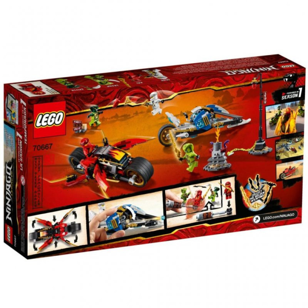 Конструктор LEGO NINJAGO Мотоцикл-клинок Кая и снегоход Зейна 376 деталей (70667)