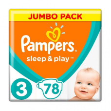 Подгузник Pampers Sleep & Play Midi Размер 3 (6-10 кг), 78 шт (8001090669094) Подгузник Pampers Sleep & Play Midi Размер 3 (6-10 кг), 78 шт (8001090669094)