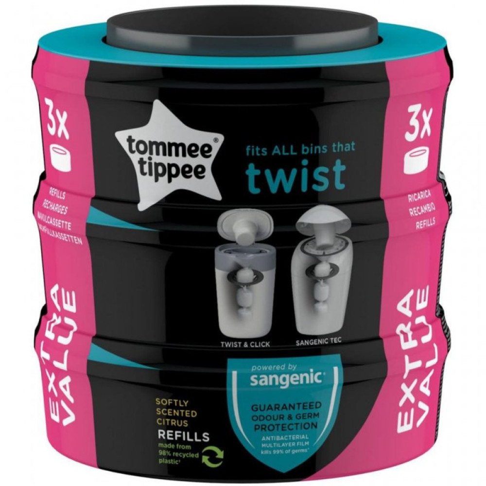 Кассета для накопителя подгузников Tommee Tippee Sangenic Twist and Click 3 шт (5010415510075) Кассета для накопителя подгузников Tommee Tippee Sangenic Twist and Click 3 шт (5010415510075)