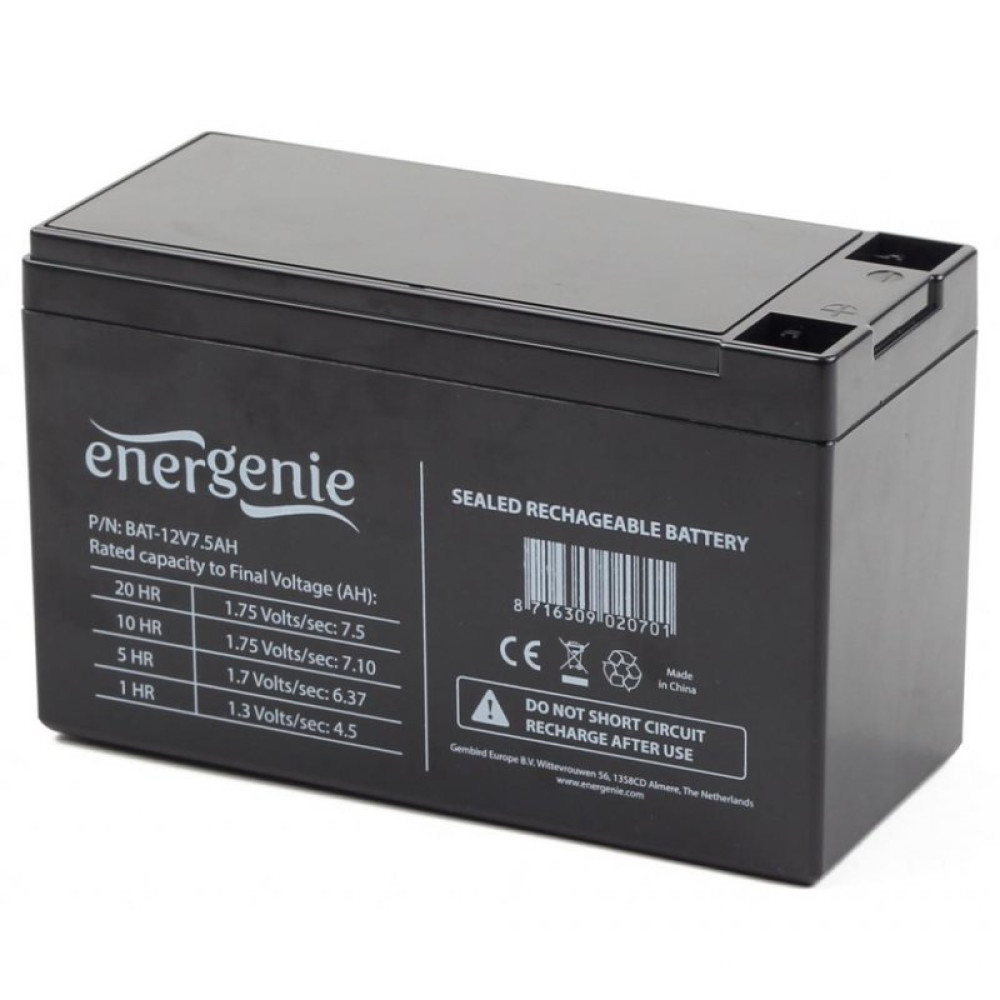 Батарея к ИБП EnerGenie 12В 7,5 Ач (BAT-12V7.5AH) Батарея к ИБП EnerGenie 12В 7,5 Ач (BAT-12V7.5AH)