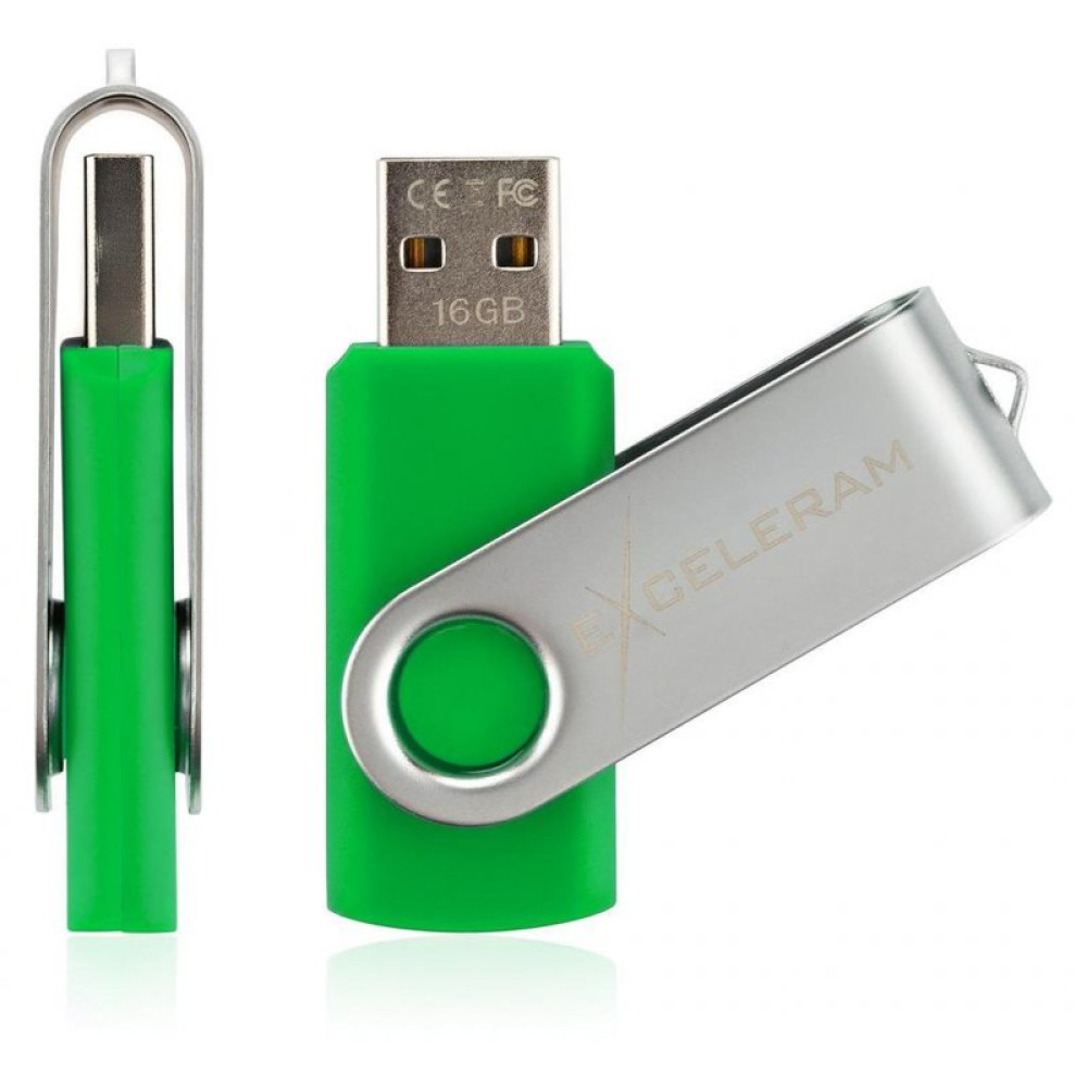USB флеш накопичувач eXceleram 16GB P1 Series Silver/Green USB 2.0 (EXP1U2SIGR16)