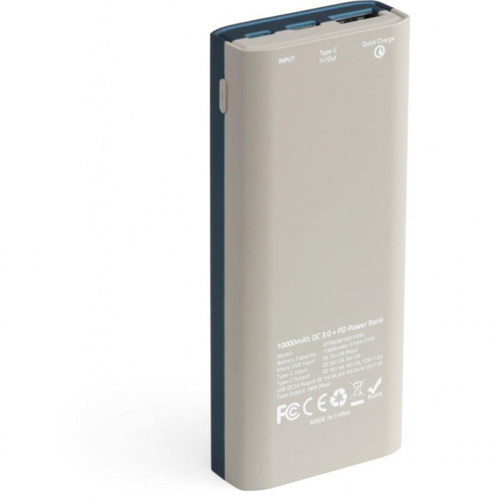 Батарея универсальная Vinga 10000 mAh soft touch blue (BTPB3810QCROBL)