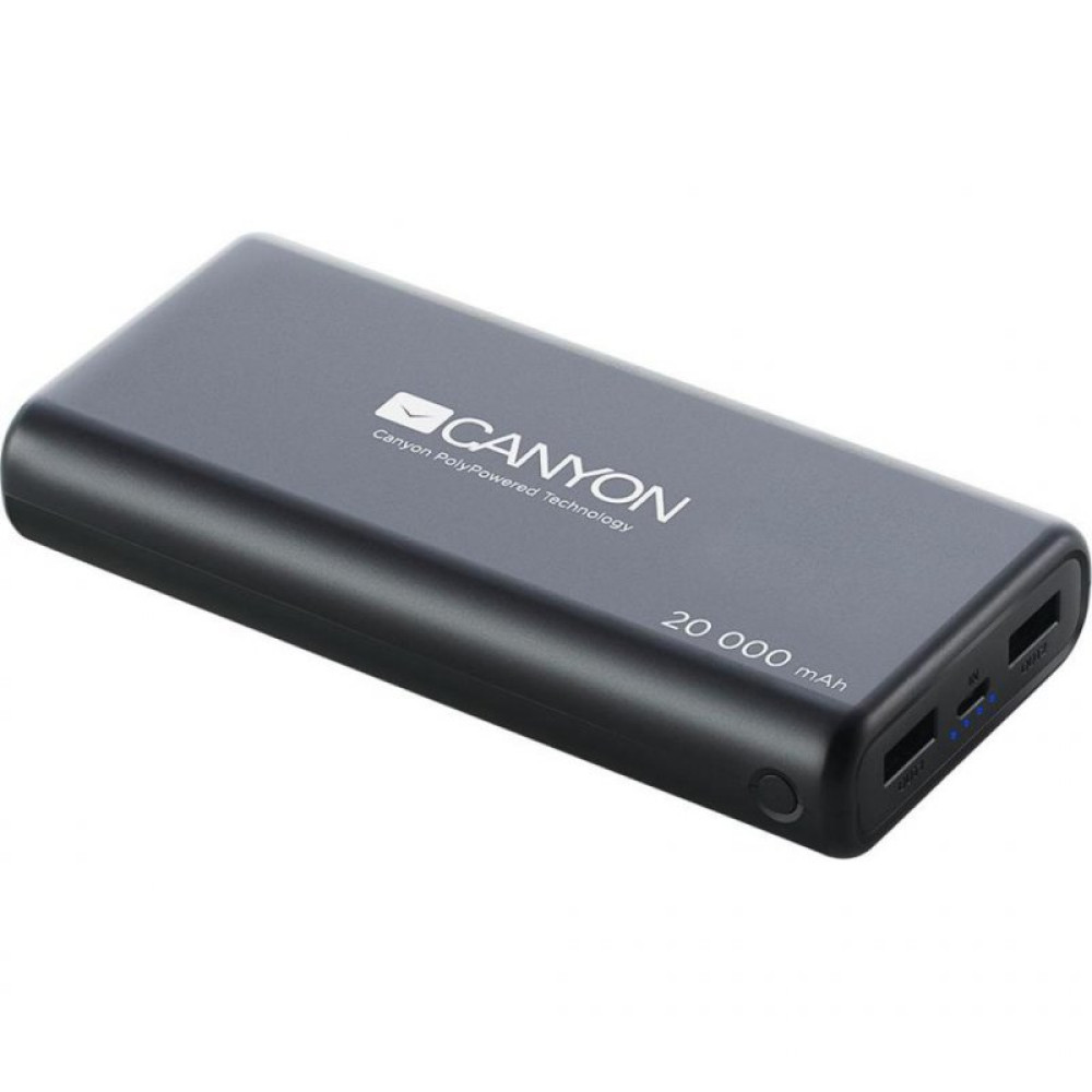 Батарея универсальная CANYON 20000mAh, Input 5V/2.1A, Output 5V/2.1A(Max), Black (CNS-CPBP20B)