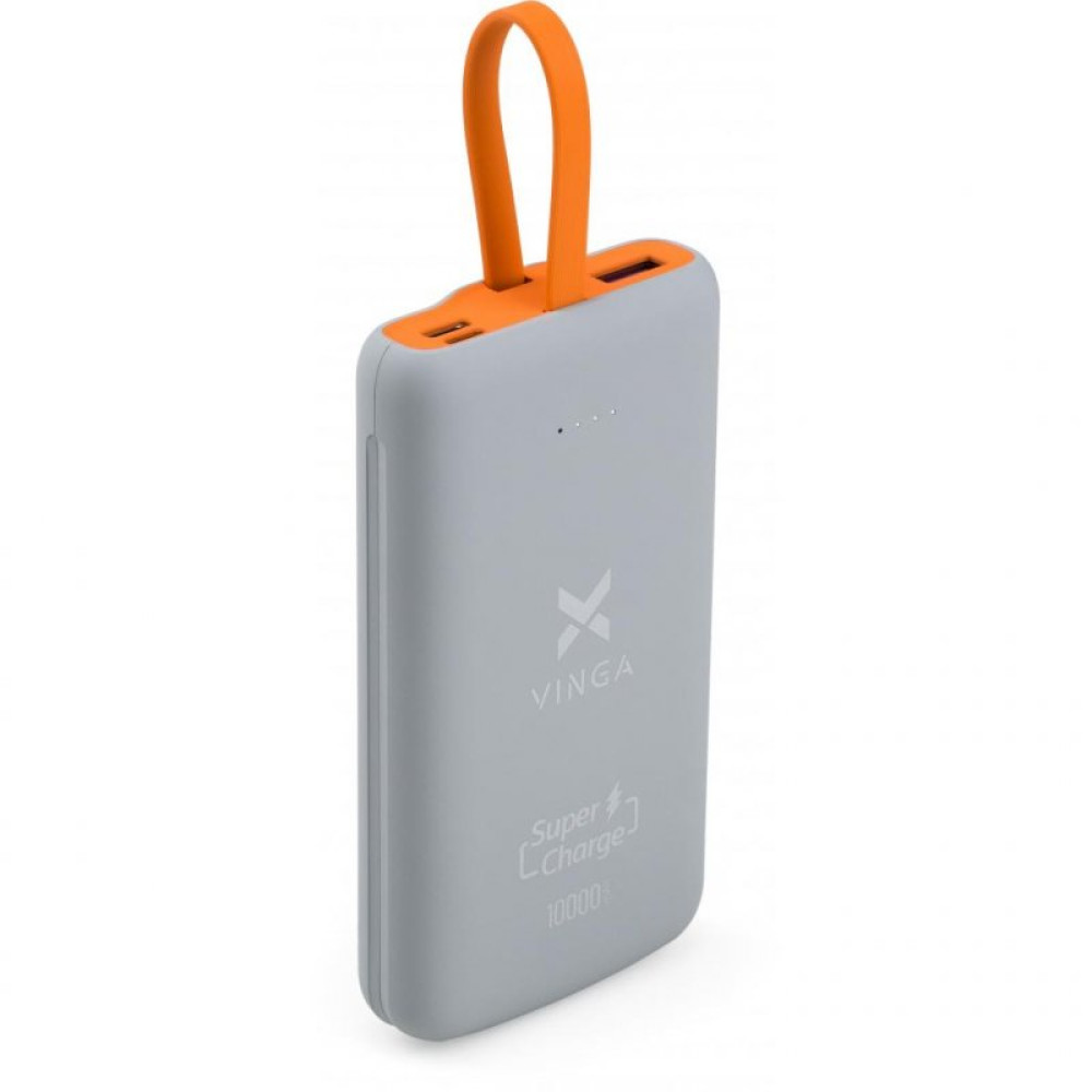 Батарея универсальная Vinga 10000 mAh SuperQC soft touch w/cable dark grey (VPB1SQSCDG)