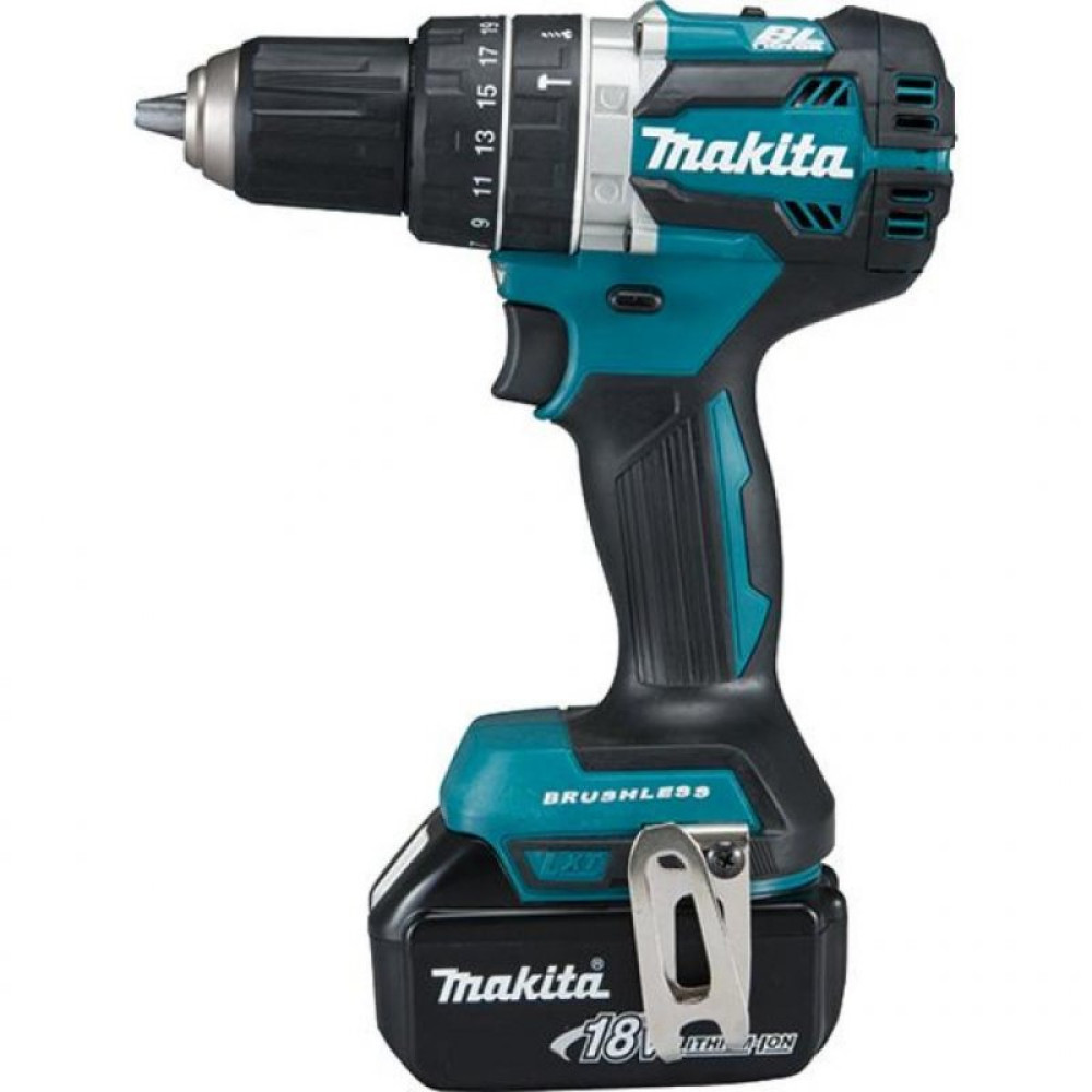 Шуруповерт Makita дрель-шуруповерт с ударом LXT, 18В, 5Аг х 2шт, DC18RC, кейс, (DHP484RTE)
