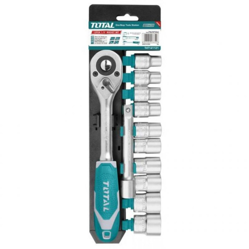 Набор инструментов TOTAL головок торцевых, трещетка, 12 предм. (THT141121)