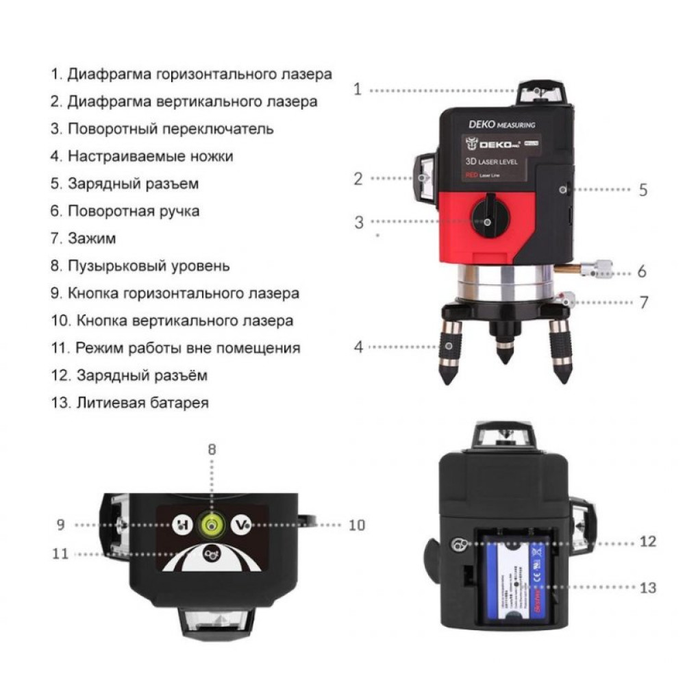 Лазерный нивелир DEKO 3D LL12-HVRL (12164)