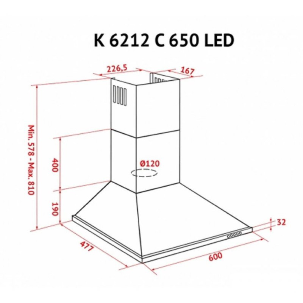 Вытяжка кухонная PERFELLI K 6212 C INOX 650 LED