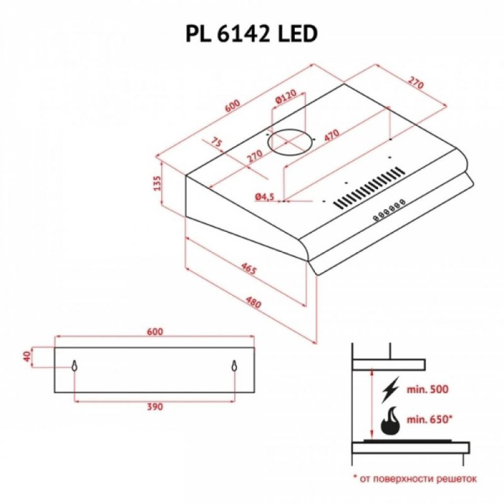 Вытяжка кухонная PERFELLI PL 6142 BL LED