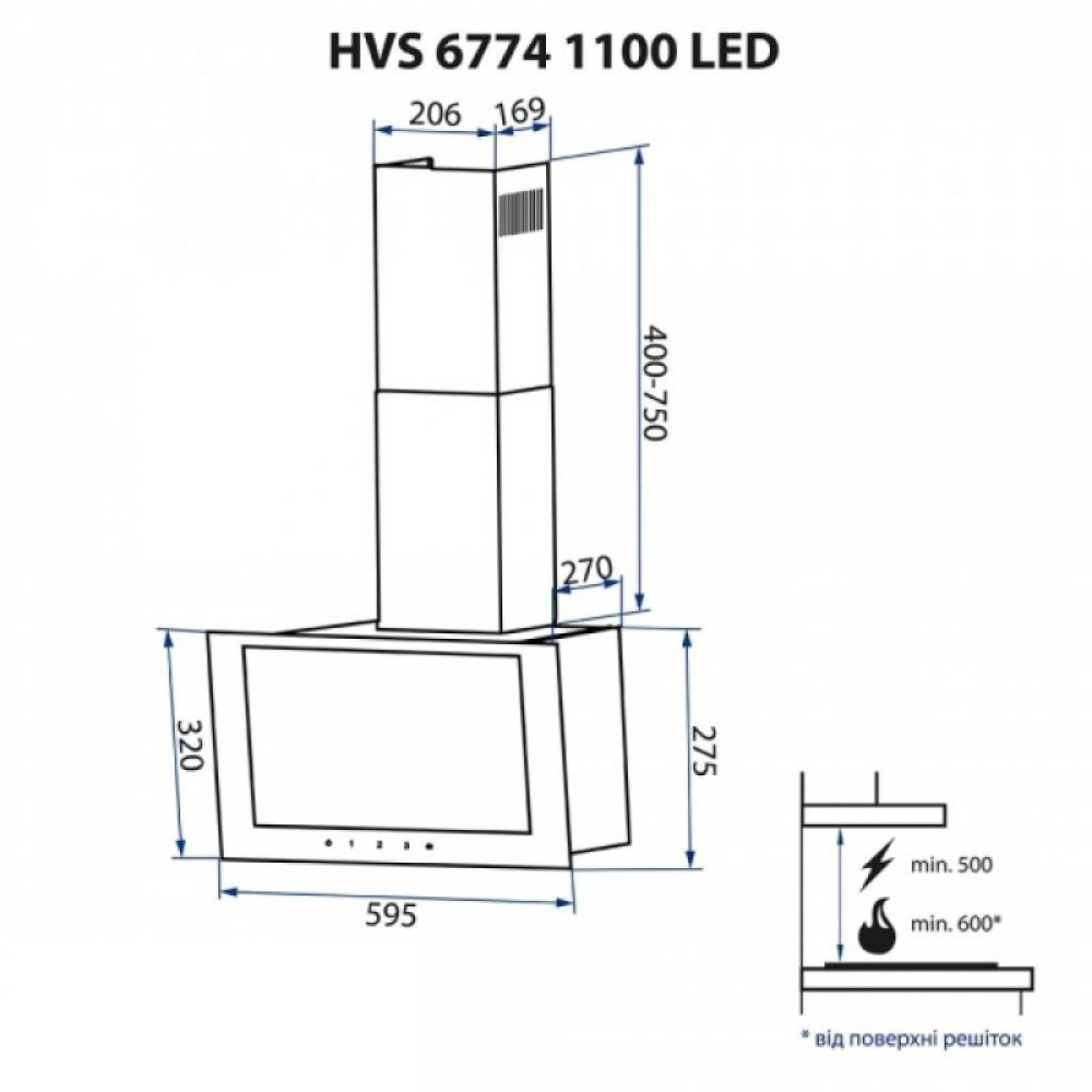 Кухонна витяжка MINOLA HVS 6774 BL 1100 LED