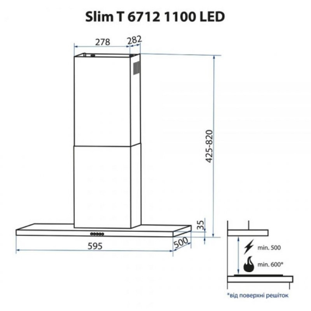 Витяжка кухонна Minola Slim T 6712 BL 1100 LED