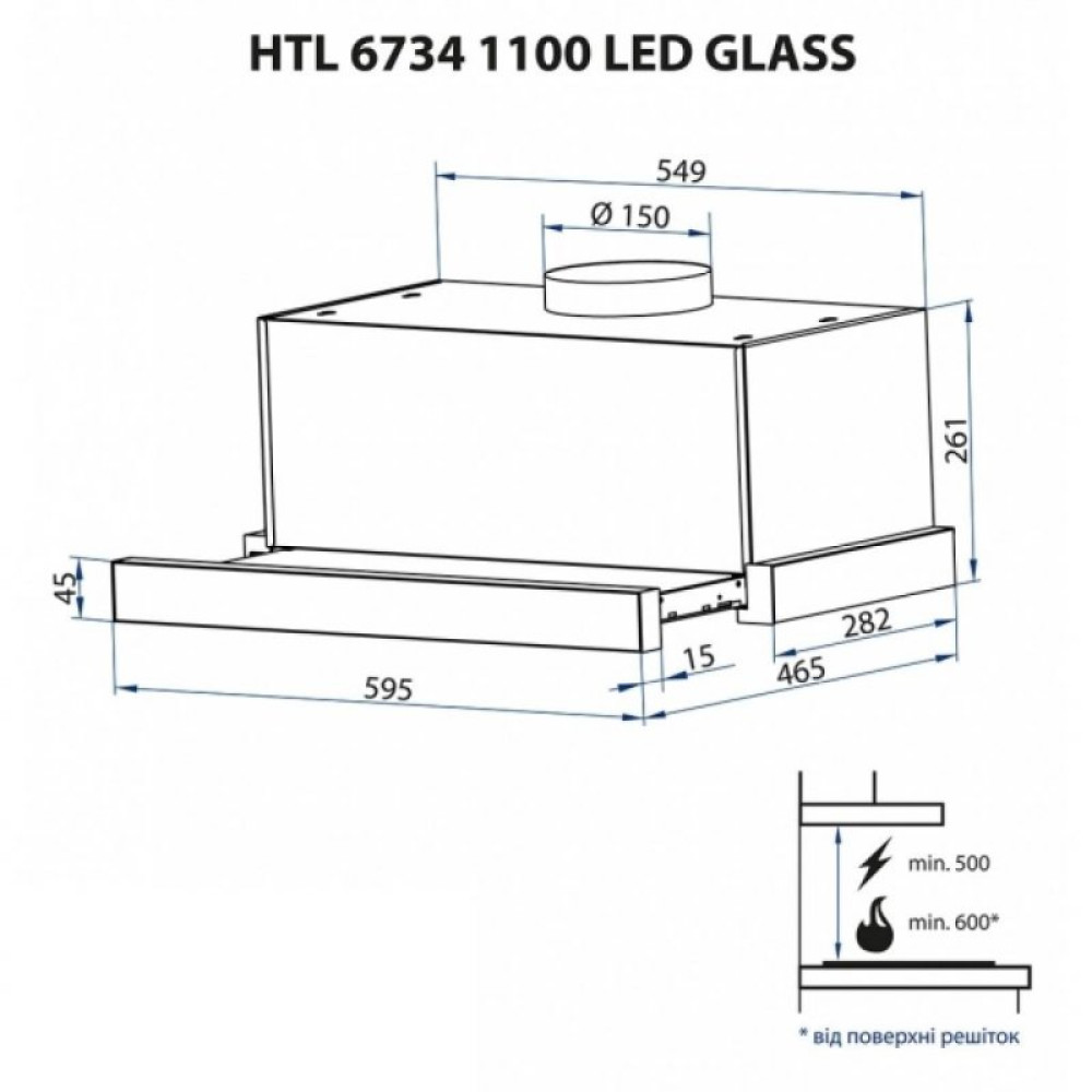 Вытяжка кухонная MINOLA HTL 6734 BL 1100 LED GLASS