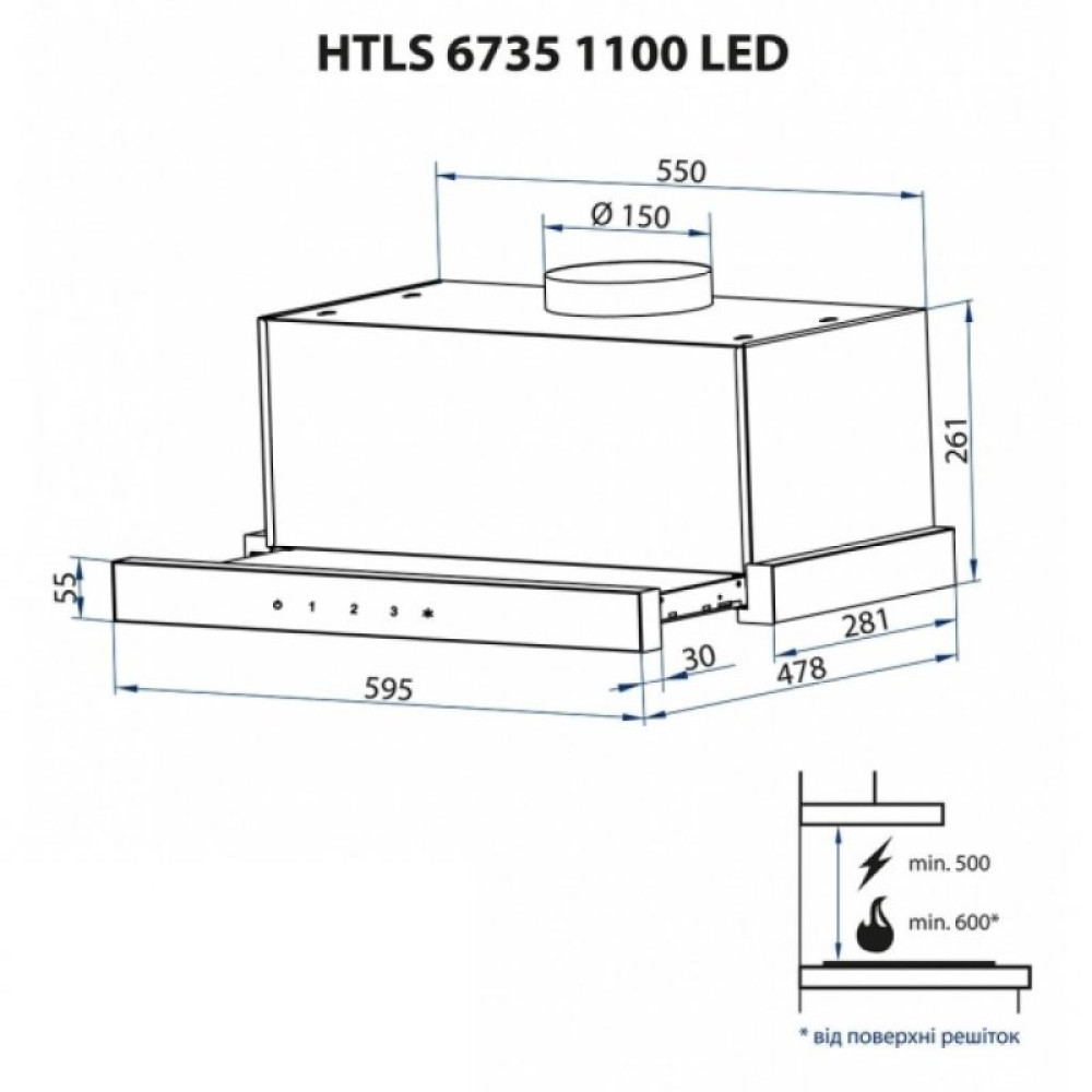 Вытяжка кухонная MINOLA HTLS 6735 WH 1100 LED